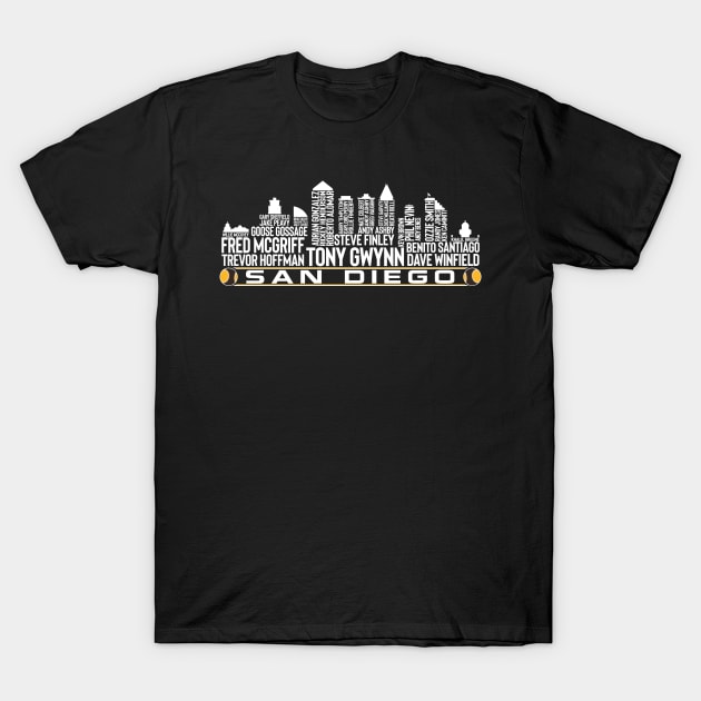 San Diego Baseball Team All Time Legends San Diego City Skyline T-Shirt by Baswan D'apparel Ish